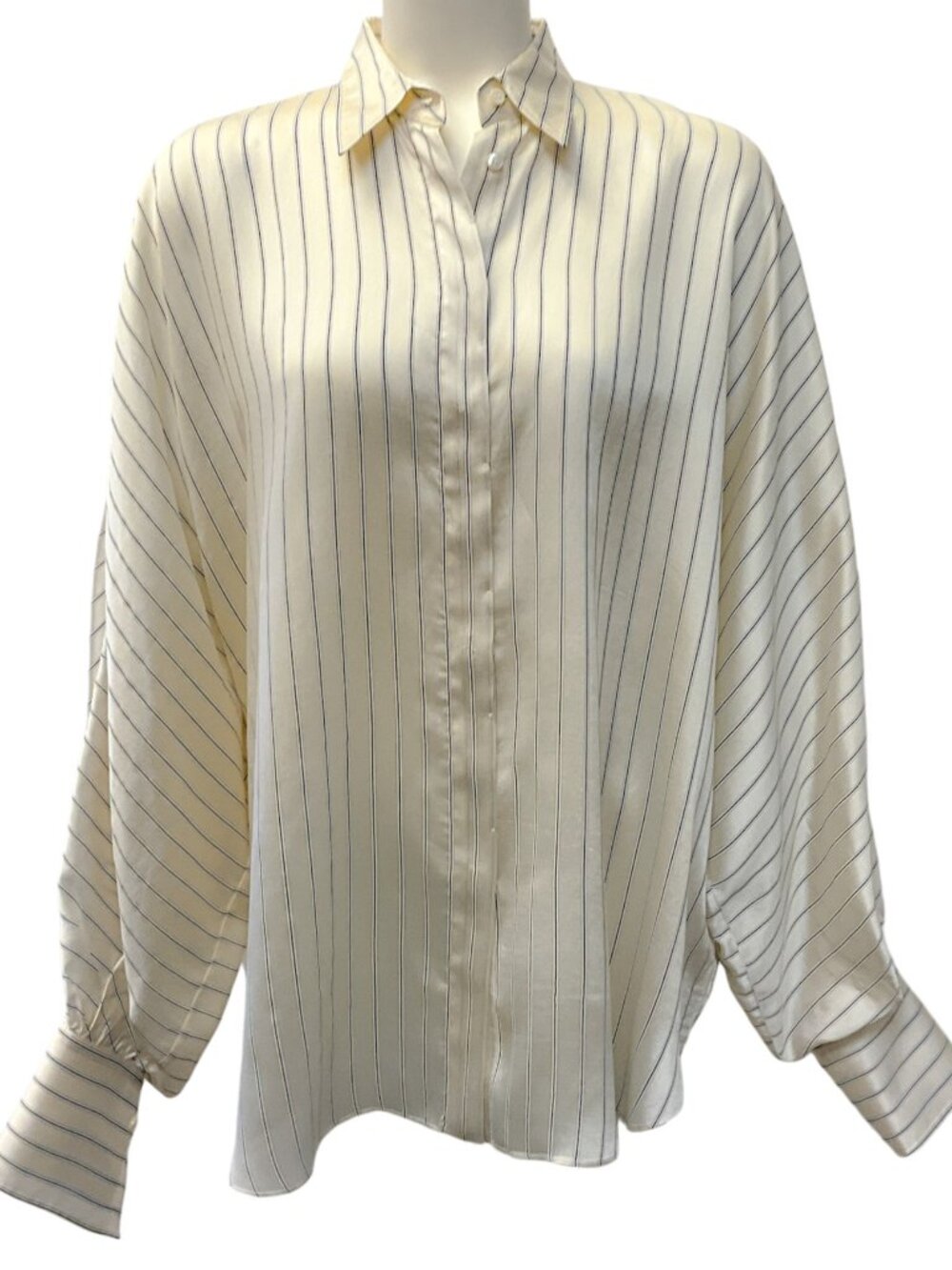Brunello Cucinelli Ivory Oversized Blouse with Black Pinstripes